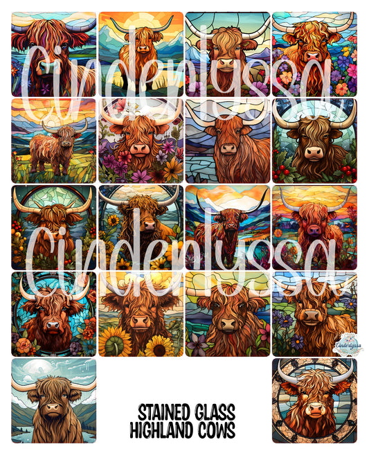 2.5 inch Square Stained Glass Highland Cows Only for freshies - NO MOLD: Cardstock Silicone Mold, for Aroma Bead Molds, Premium Cardstock Image