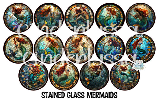 2 inch Round Stained Glass Mermaids Cardstock Only for freshies Cardstock Silicone Mold, Premium Cardstock Images - NO MOLD