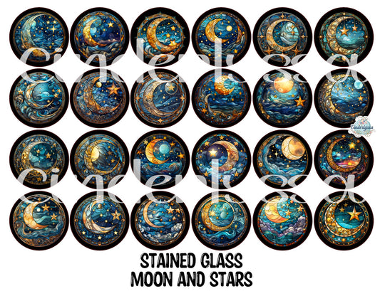 2 inch Round Stained Glass Moon and Stars Cardstock Only for freshies Cardstock Silicone Mold, Premium Cardstock Images - NO MOLD