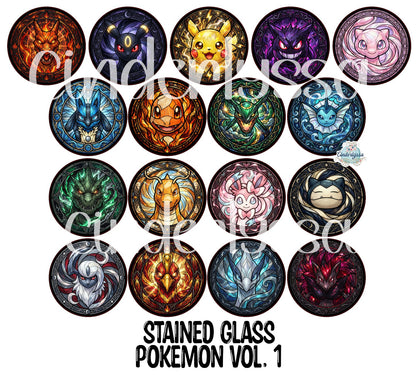 3.75 inch Round Stained Glass Pokemon Vol. 1 for Cardstock Silicone Mold, for Aroma Bead Molds, Premium Cardstock Images