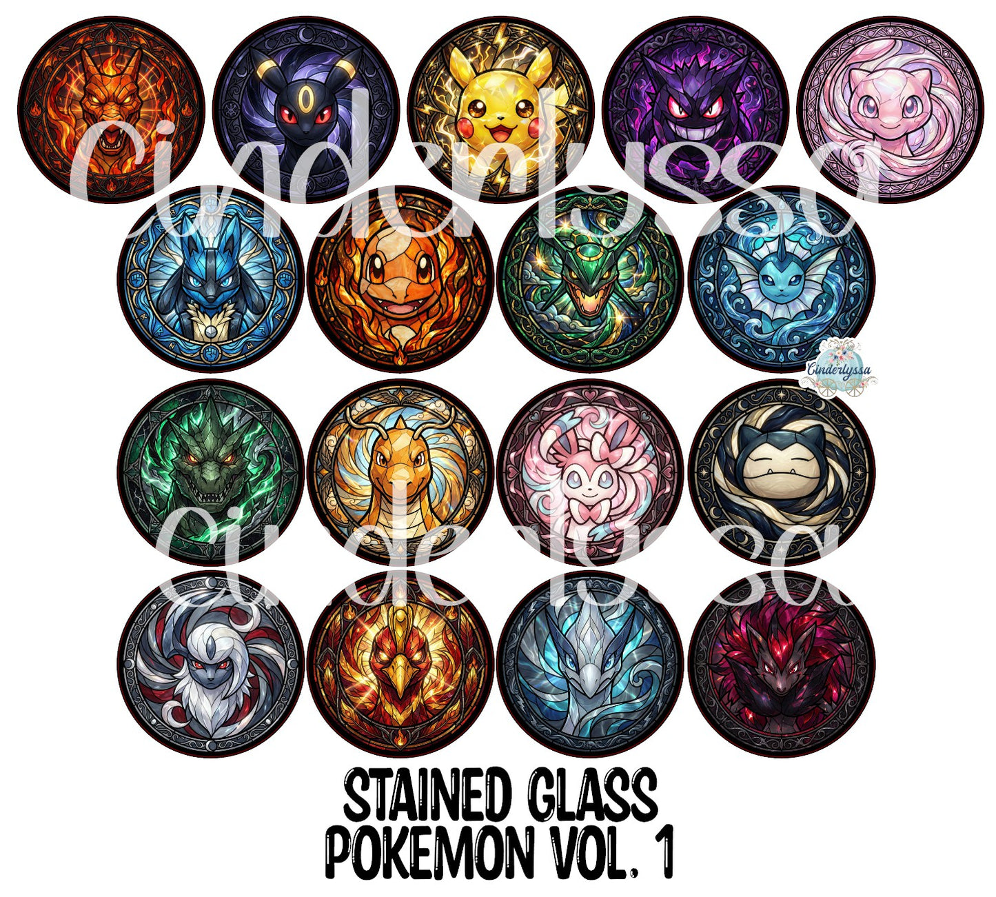 3 inch Round Stained Glass Pokemon Vol. 1 Cardstock Only for freshies - NO MOLD, for Aroma Bead Molds, Premium Cardstock Images