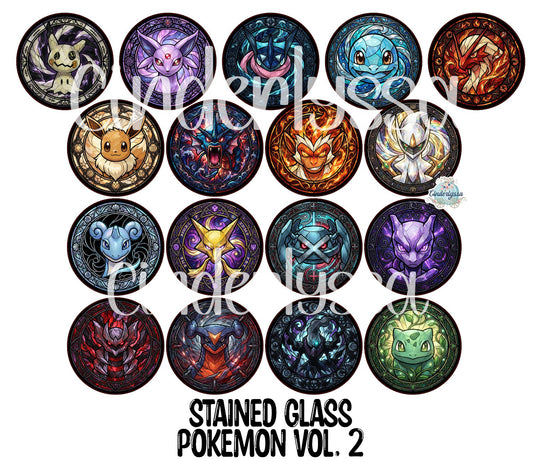 2.5 inch Round Stained Glass Pokemon Vol. 2 Cardstock Only for freshies: Cardstock Silicone Mold, Premium Cardstock Images - NO MOLD