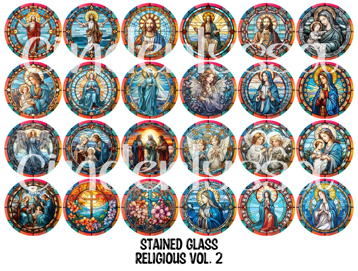 Stained Glass Religious Vol. 2 Rounds Cardstock Only for freshies - NO MOLD for Aroma Bead Molds, Premium Cardstock Images