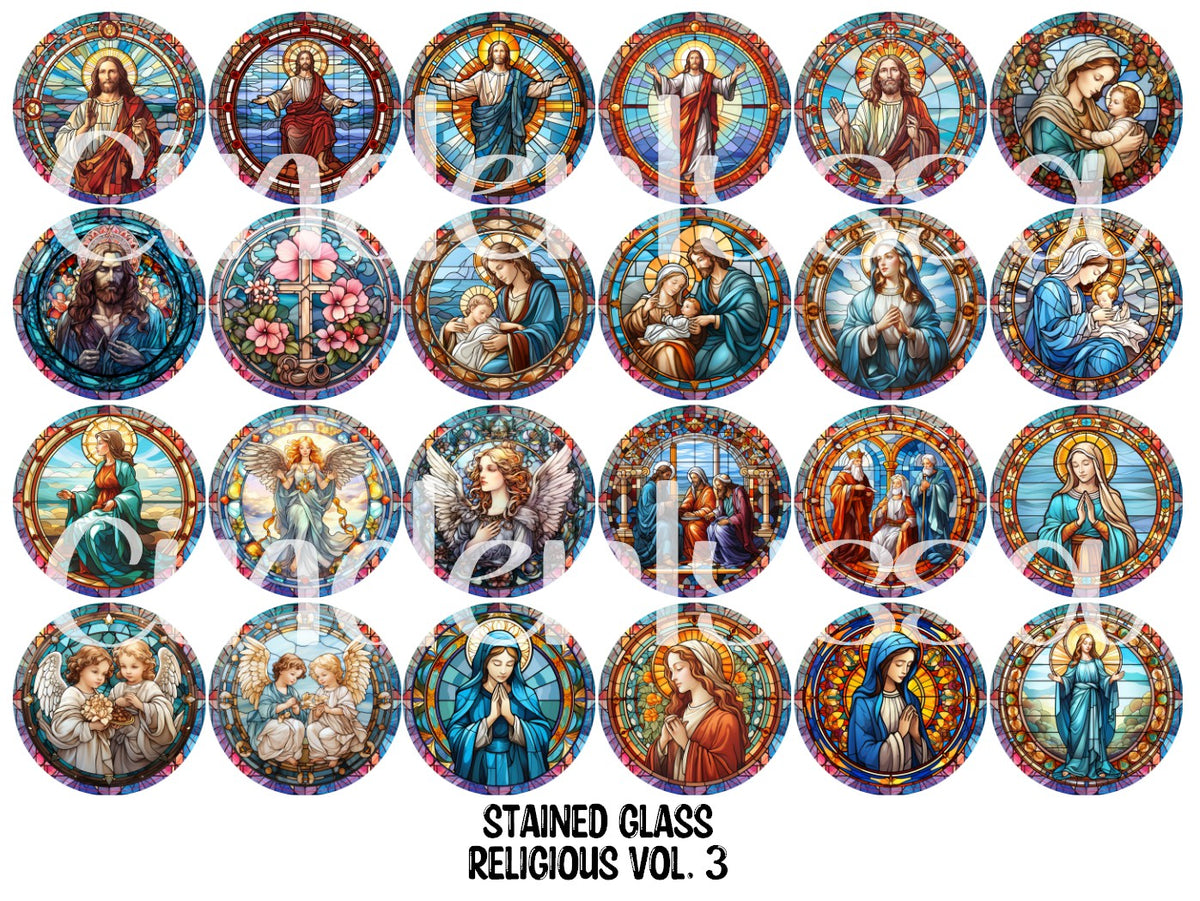 Stained Glass Religious Vol. 3 Rounds Cardstock Only for freshies - NO MOLD for Aroma Bead Molds, Premium Cardstock Images
