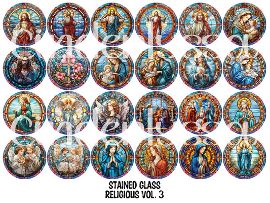 Stained Glass Religious Vol. 3 Rounds Cardstock Only for freshies - NO MOLD for Aroma Bead Molds, Premium Cardstock Images