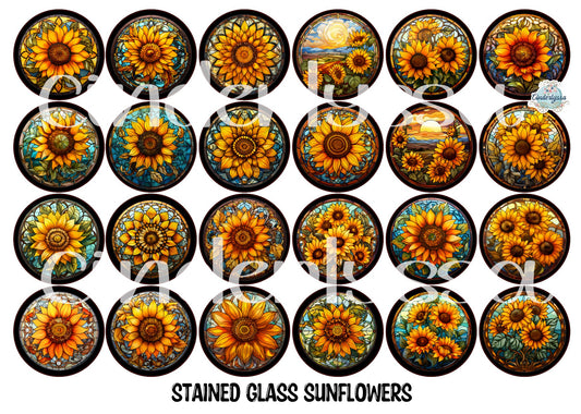 2.5 inch Round Stained Glass Sunflowers Cardstock Only for freshies: Cardstock Silicone Mold, Car Freshener, Premium Cardstock Images-NO MOLD