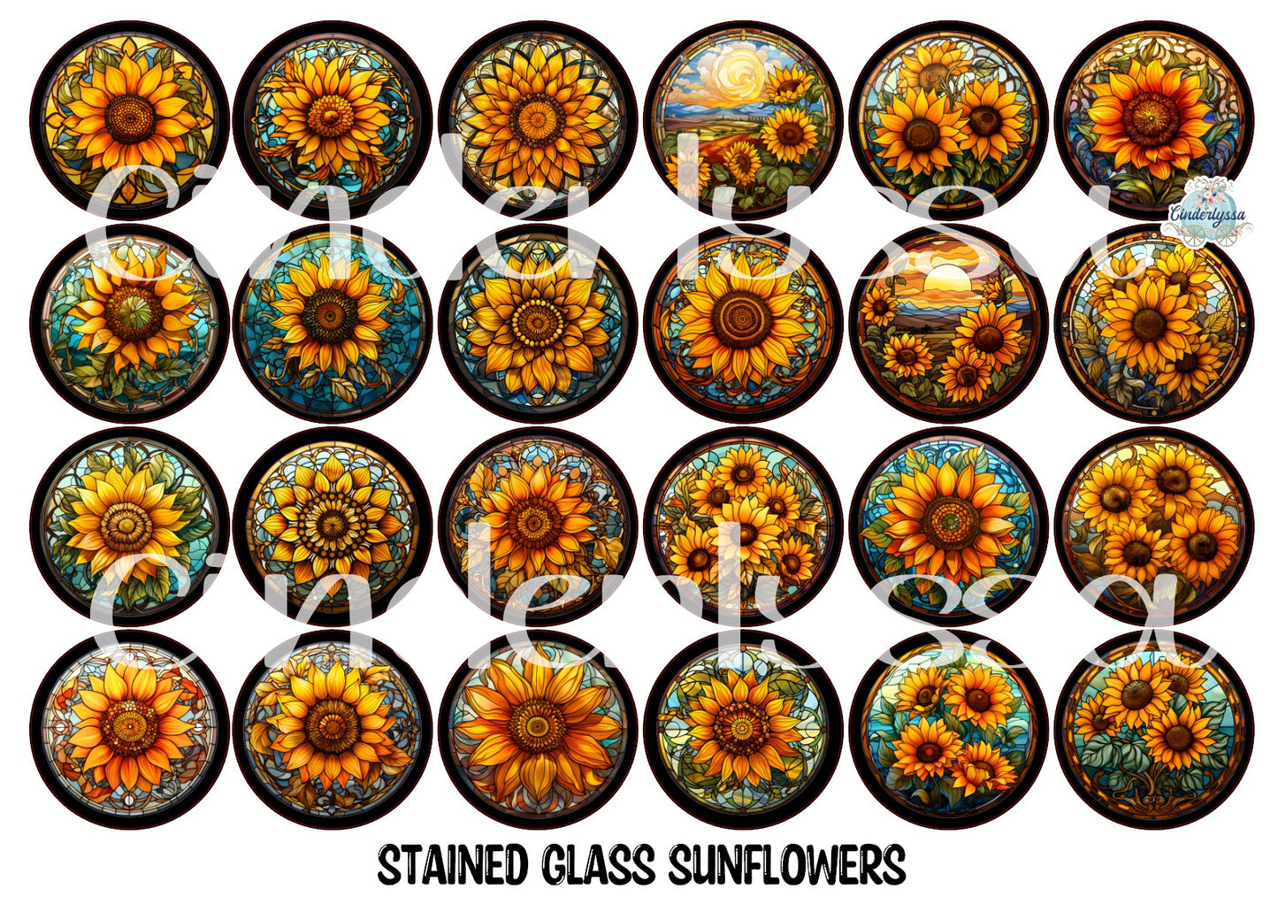 3 inch Round: Stained Glass Sunflowers Cardstock Only for freshies - NO MOLD for Aroma Bead Molds, Premium Cardstock Images