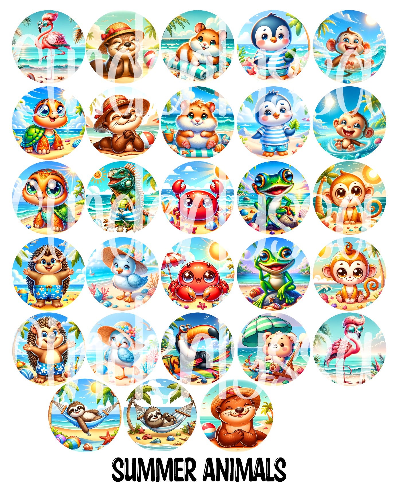 3 inch Round Summer Animals Cardstock Only for freshies: Aroma Bead Mo ...