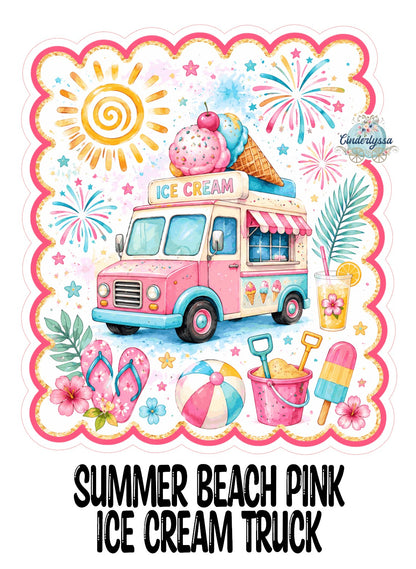 Summer Beach Pink Ice Cream Truck Cardstock Silicone Mold, Aroma Bead Molds, Premium Cardstock Images