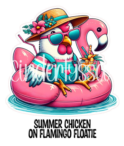 Summer Chicken On Flamingo Floatie Cardstock Silicone Mold, Aroma Bead Molds, Premium Cardstock Images