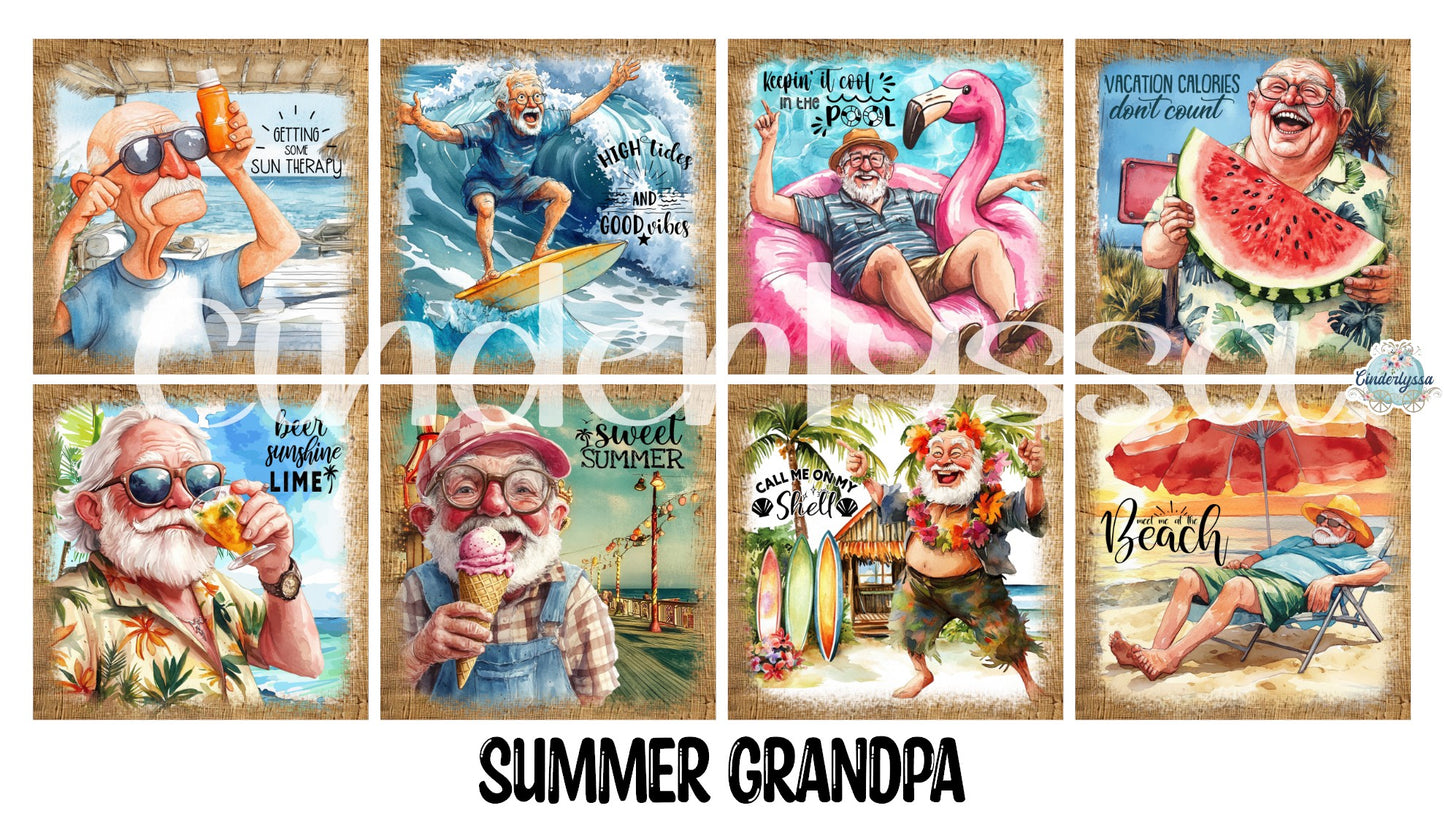 2 inch Square Summer Grandpa Cardstock Only for freshies - NO MOLD: Aroma Bead Molds, Premium Cardstock Images