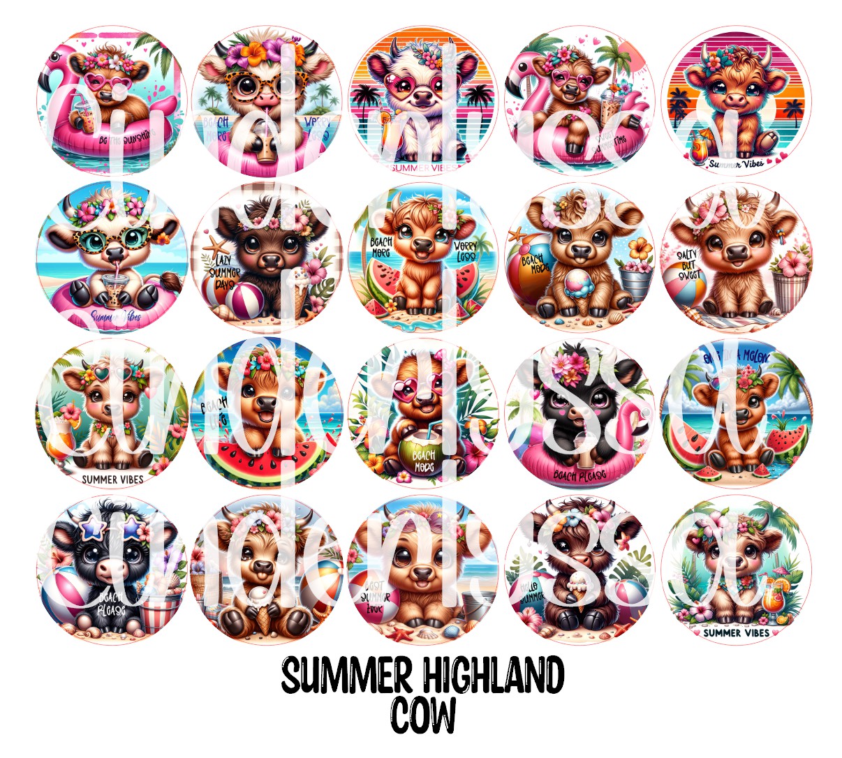 2.5 inch Round Summer Highland Cows Cardstock Only for freshies: Cardstock Silicone Mold, Car Freshener, Premium Cardstock Images-NO MOLD