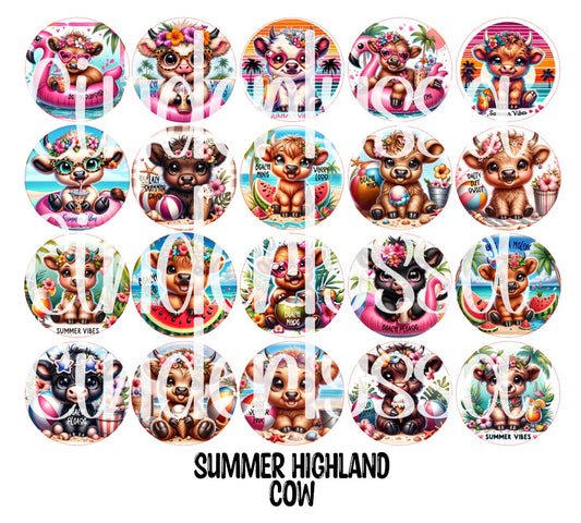 3 inch Round Summer Highland Cows Cardstock Only for freshies: Aroma Bead Molds, Premium Cardstock Images