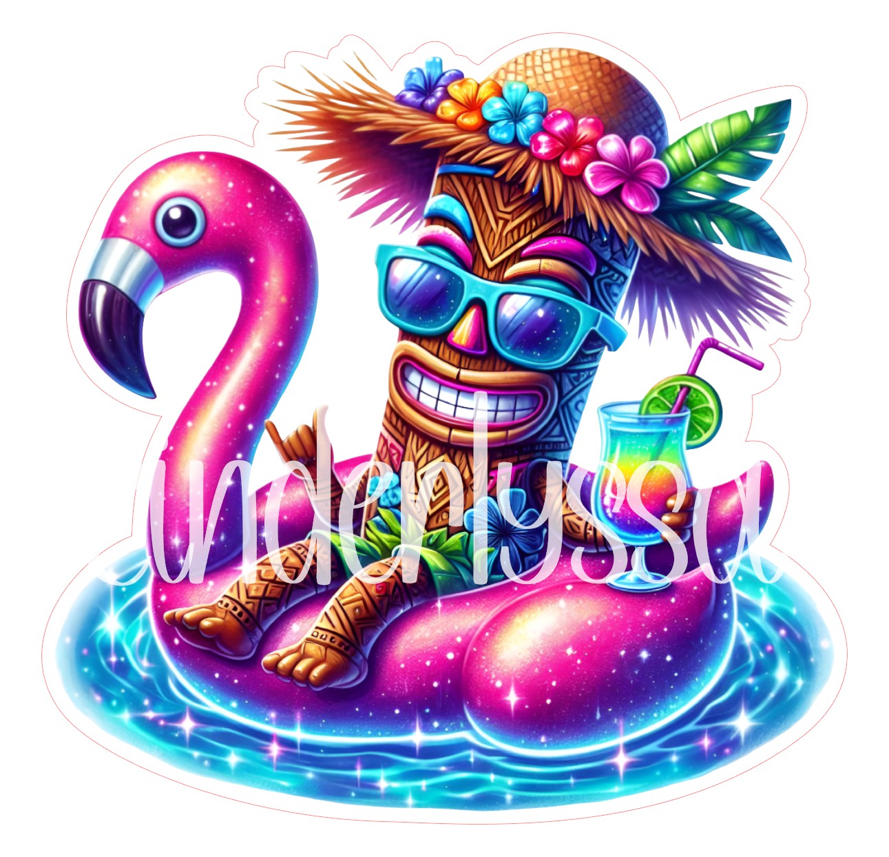 Summer Tiki Man On Floatie Cardstock Silicone Mold, Aroma Bead Molds, Premium Cardstock Images