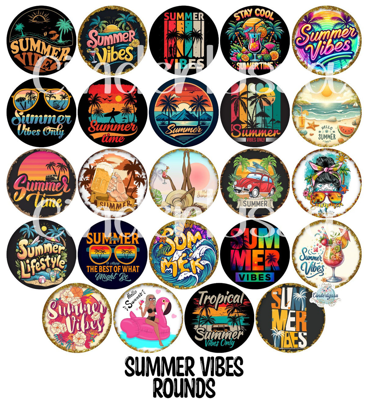 2 inch Round Summer Vibes Cardstock Only for freshies Cardstock Silicone Mold, Premium Cardstock Images - NO MOLD