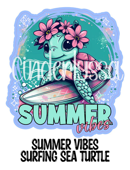 Summer Vibes Surfing Sea Turtle Cardstock Silicone Mold, Aroma Bead Molds, Premium Cardstock Images