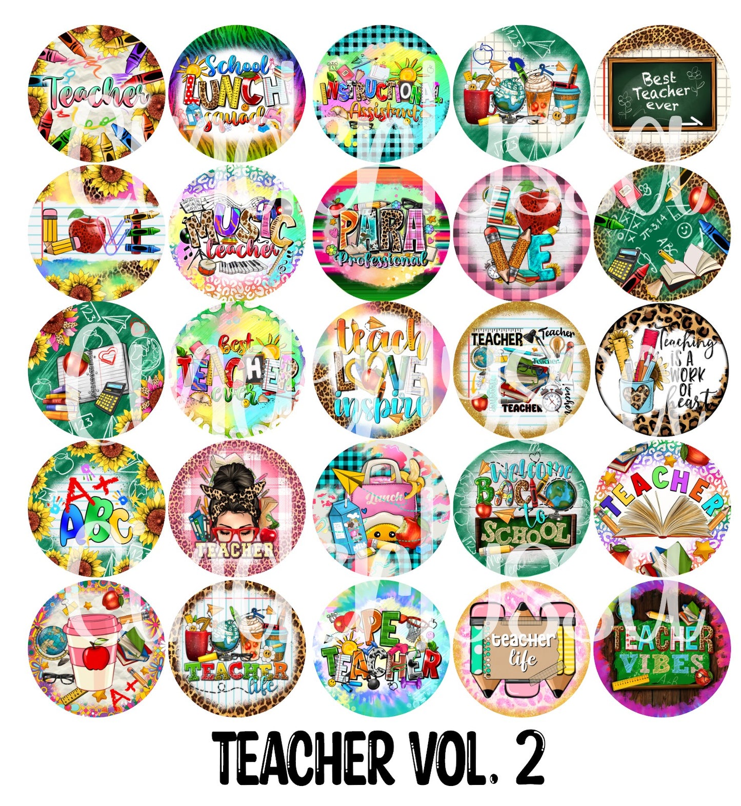 3.75 inch Round: Teacher Vol. 2 for Cardstock Silicone Mold, for Aroma Bead Molds, Premium Cardstock Images