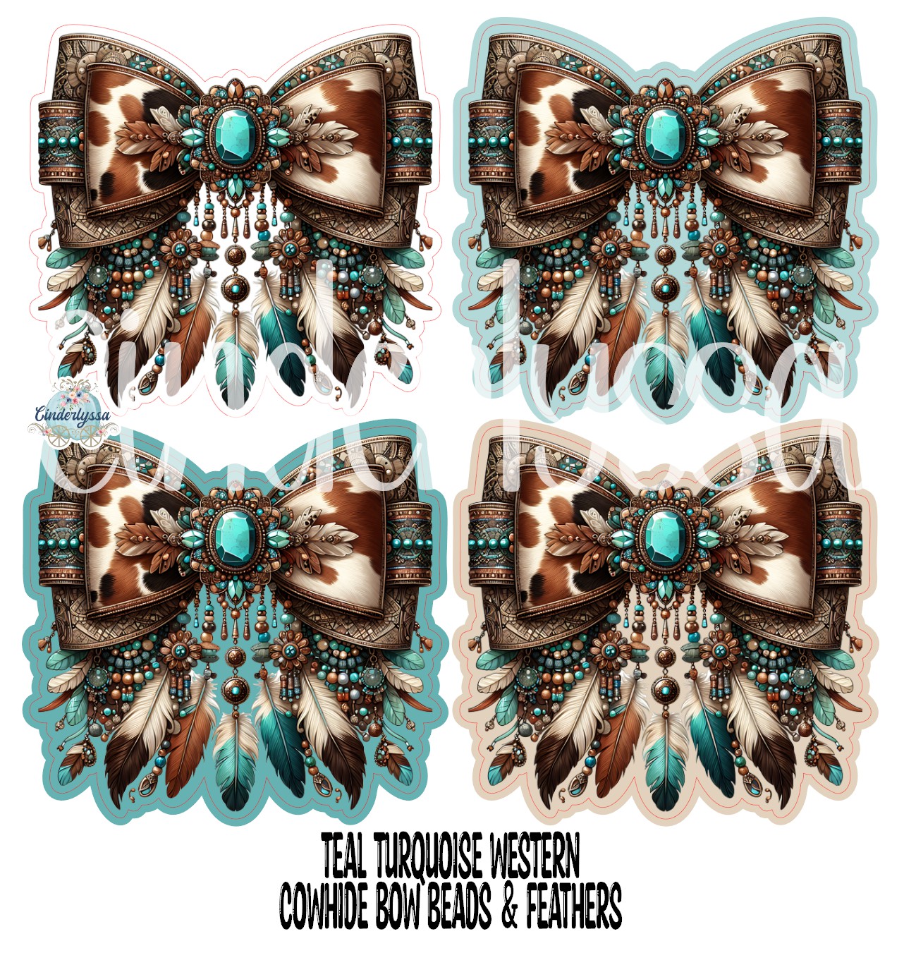 Teal Turquoise Western Cowhide Bow Beads & Feathers Cardstock Silicone Mold, Aroma Bead Molds, Premium Cardstock Images