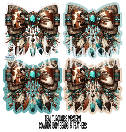 Teal Turquoise Western Cowhide Bow Beads & Feathers Cardstock Silicone Mold, Aroma Bead Molds, Premium Cardstock Images