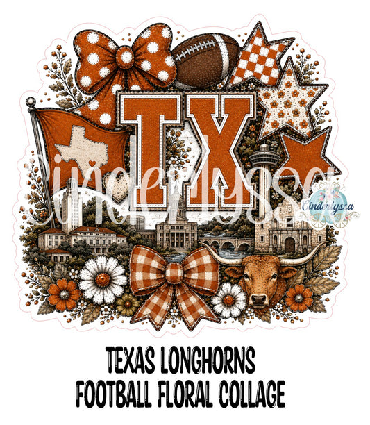 Texas Longhorns Football Floral Collage Cardstock Silicone Mold, Aroma Bead Molds, Premium Cardstock Images