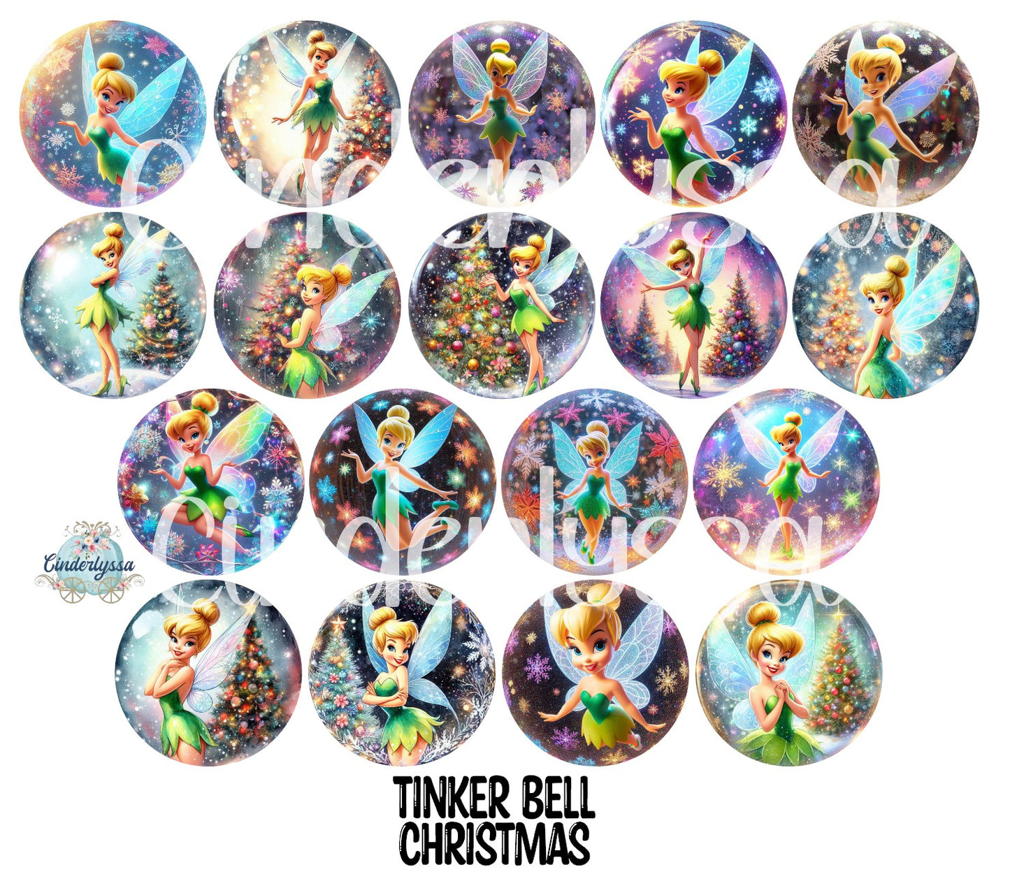3.5 inch Round: Tinker Bell Christmas for Cardstock Silicone Mold, NO MOLD INCLUDED for Aroma Bead Molds, Premium Cardstock Images