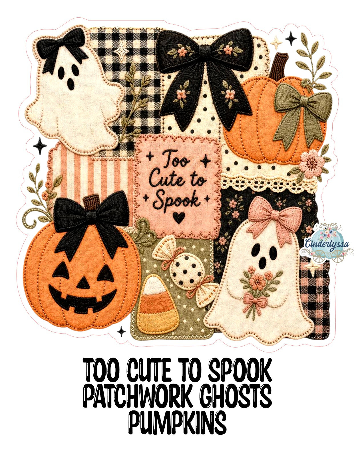 Too Cute To Spook Patchwork Ghosts Pumpkins Cardstock Silicone Mold, Aroma Bead Molds, Premium Cardstock Images