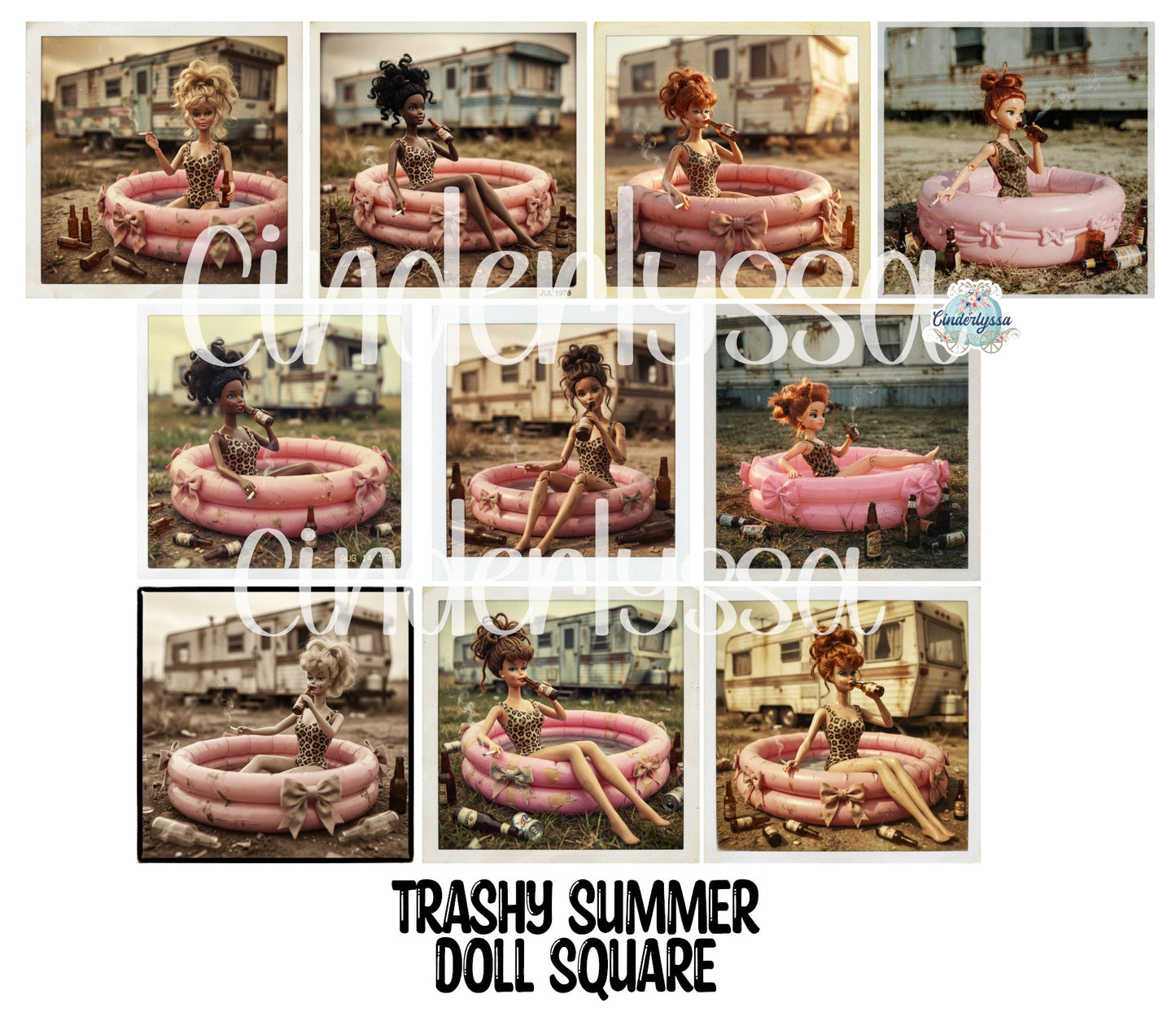 3 inch Square Trashy Summer Doll Cardstock Only for freshies - NO MOLD: Cardstock Silicone Mold, Premium Cardstock Image