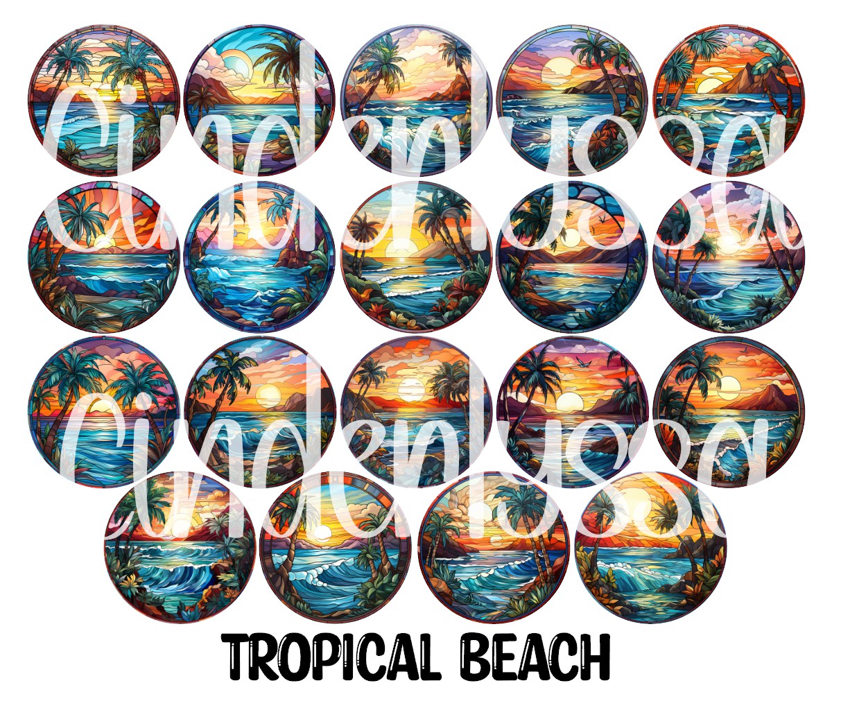 3.75 inch Round: Tropical Beach for Cardstock Silicone Mold, for Aroma Bead Molds, Premium Cardstock Images
