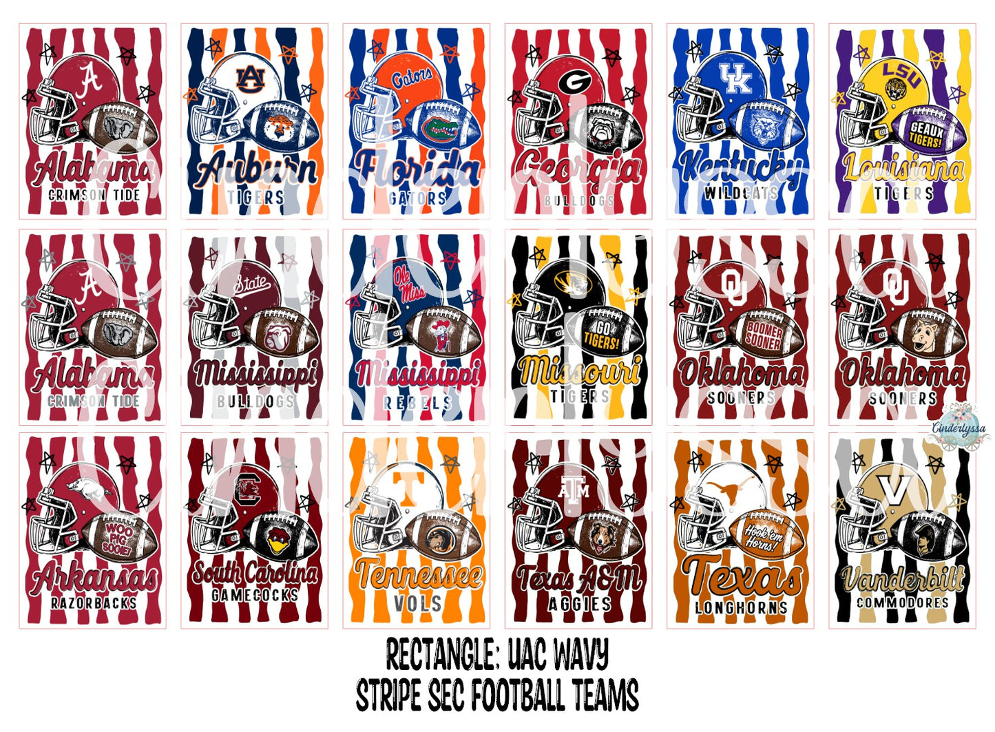 3x3.5 inch Rectangle: UAC Wavy Stripe SEC Football Teams Cardstock/Picture With .25 inch Curved Edge Cardstock Silicone Mold, Aroma Bead Molds, Premium Cardstock Images