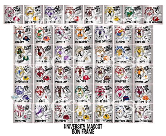 2.5 inch Square University Mascot Bow Frame Cardstock Only for freshies - NO MOLD: Cardstock Silicone Mold, Premium Cardstock Images