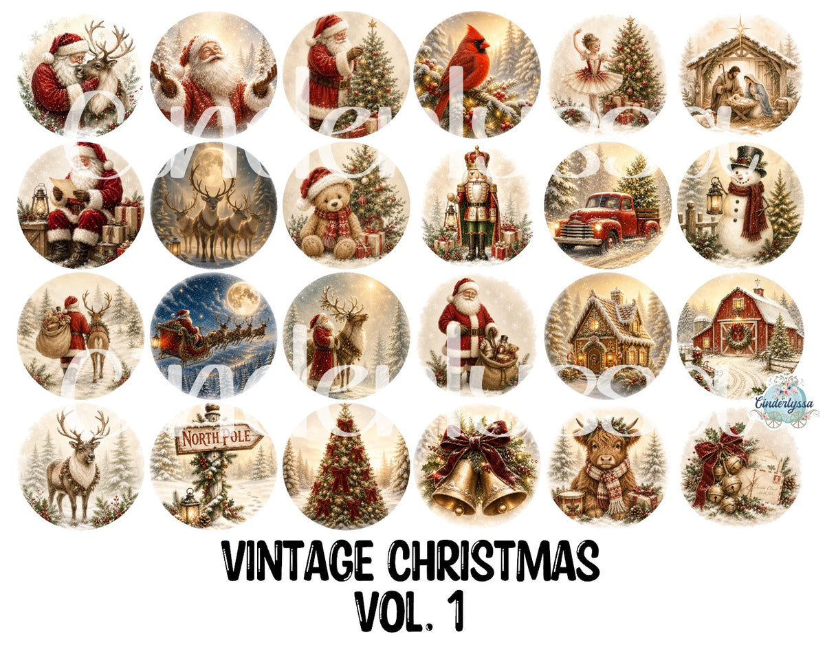 2.5 inch Round Vintage Christmas Vol. 1 Cardstock Only - NO MOLD for Cardstock Silicone Mold, Premium Cardstock Images