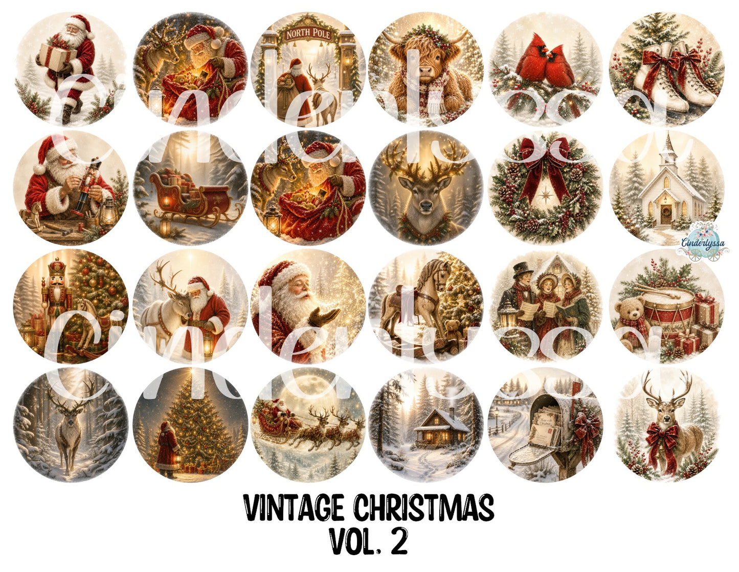 2 inch Round Vintage Christmas Vol. 2 Cardstock Only: Cardstock Silicone Mold, Car Freshener, Premium Cardstock Images-NO MOLD