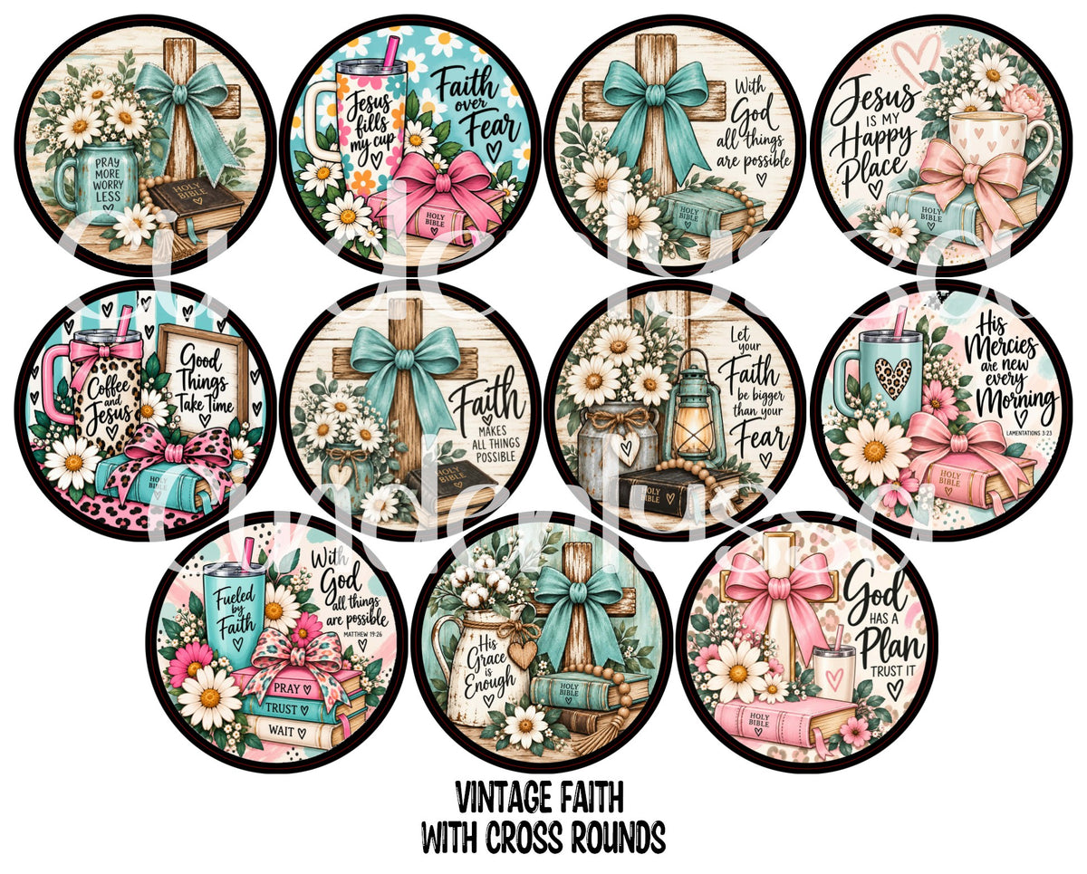 Vintage Faith with Cross Rounds Cardstock Only for freshies - NO MOLD for Aroma Bead Molds, Premium Cardstock Images