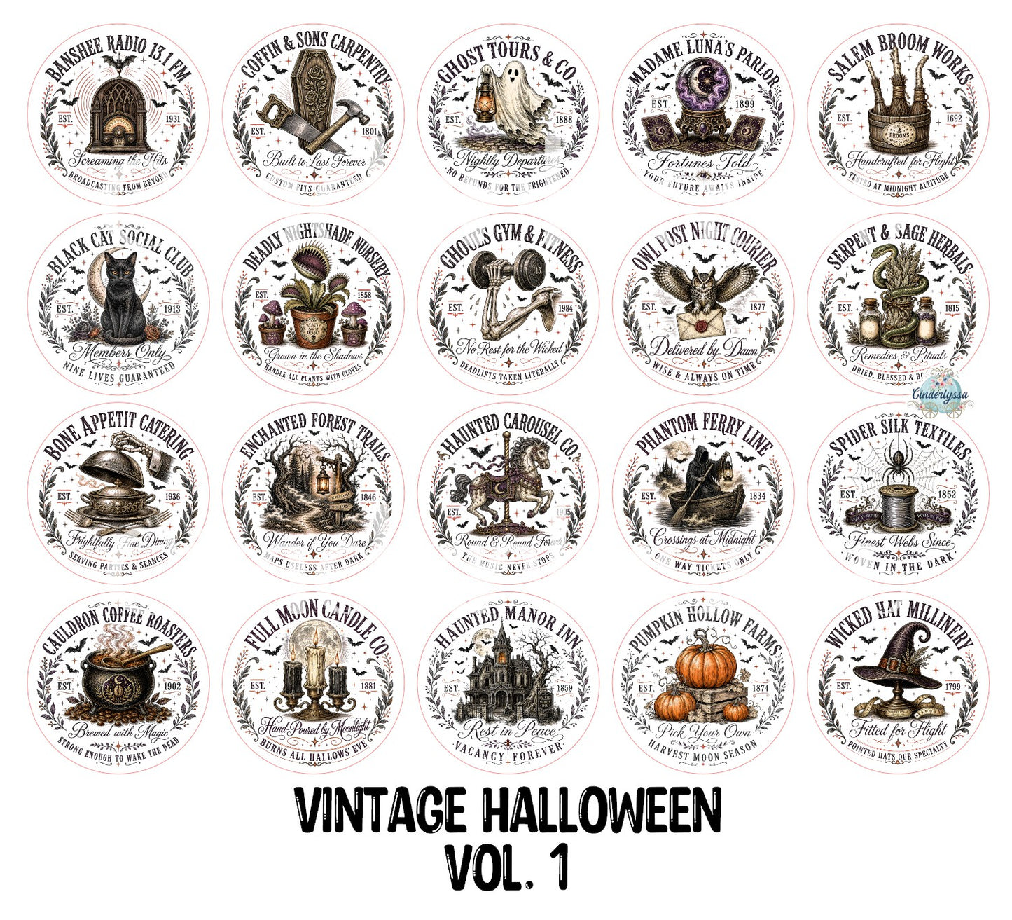 3.75 inch Round Vintage Halloween Vol. 1 for Cardstock Silicone Mold, for Aroma Bead Molds, Premium Cardstock Images