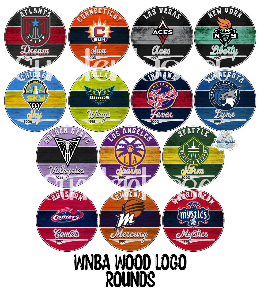 3.5 inch Round: WNBA: Women Basketball Team Wood Logo for Cardstock Silicone Mold, NO MOLD INCLUDED for Aroma Bead Molds, Premium Cardstock Images
