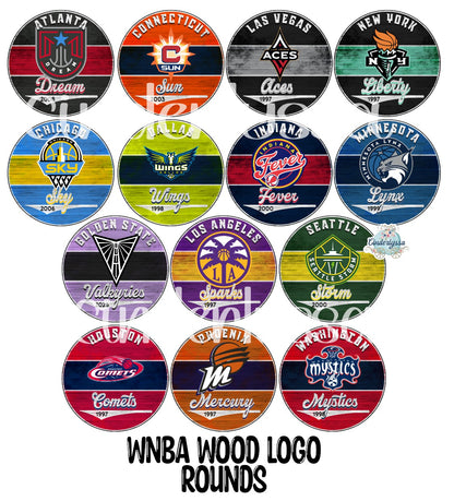 3.75 inch Round: WNBA: Women Basketball Team Wood Logo for Cardstock Silicone Mold, for Aroma Bead Molds, Premium Cardstock Images