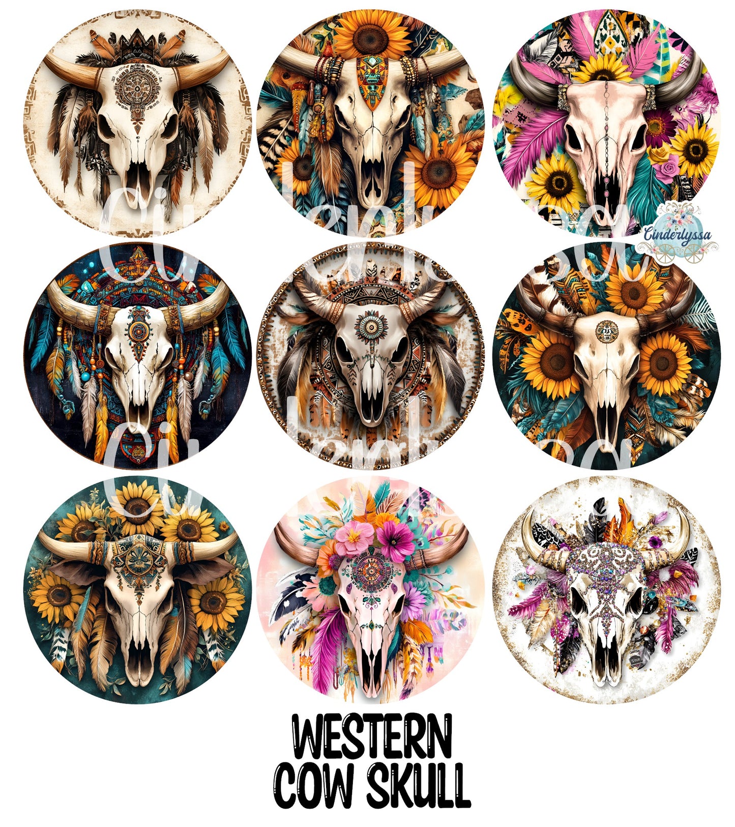 3.75 inch Round Western Cow Skull for Cardstock Silicone Mold, for Aroma Bead Molds, Premium Cardstock Images
