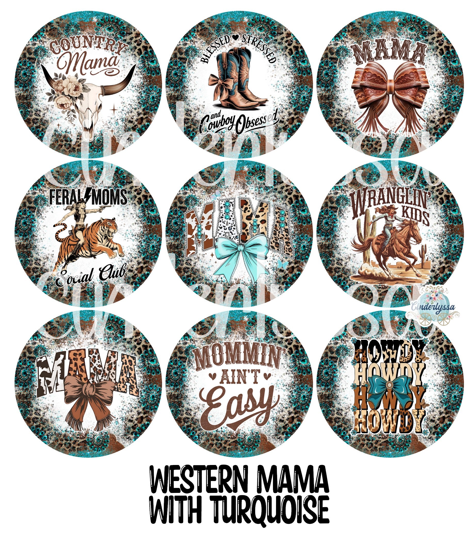 2 inch Round Western Mama with Turquoise Cardstock Only for freshies C ...