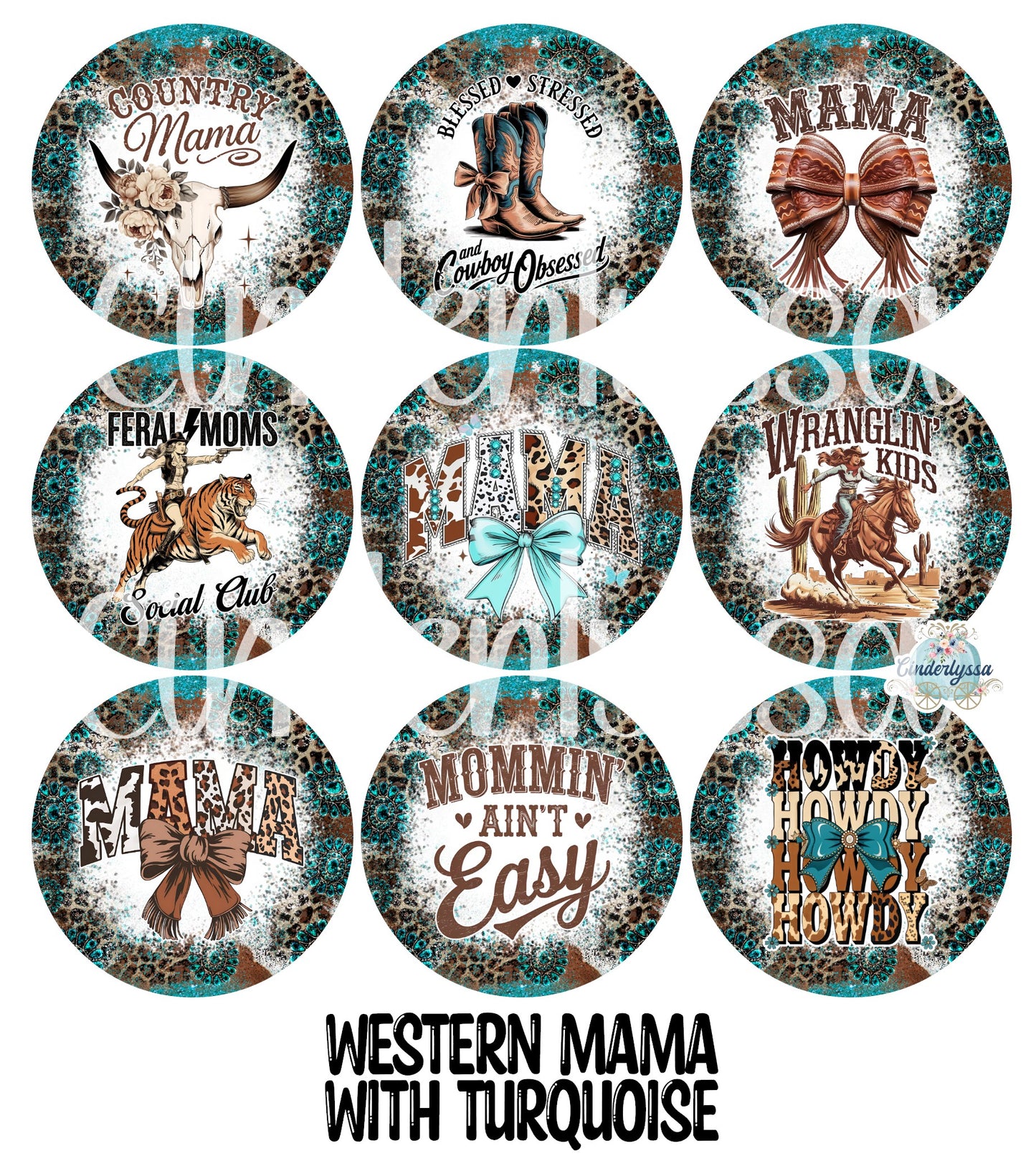 2 inch Round Western Mama with Turquoise Cardstock Only for freshies Cardstock Silicone Mold, Premium Cardstock Images - NO MOLD