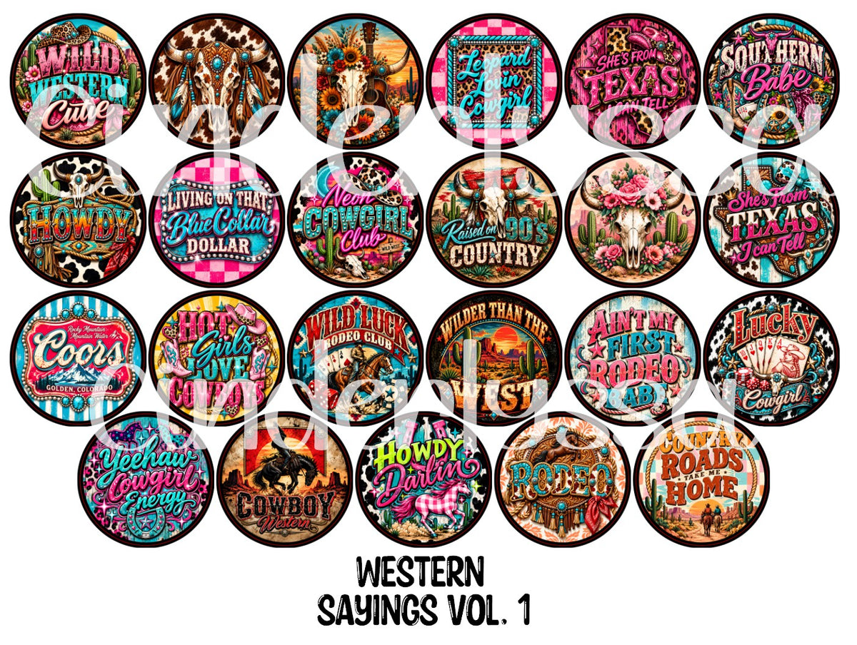 Western Sayings Vol. 1 Rounds Cardstock Only for freshies - NO MOLD for Aroma Bead Molds, Premium Cardstock Images
