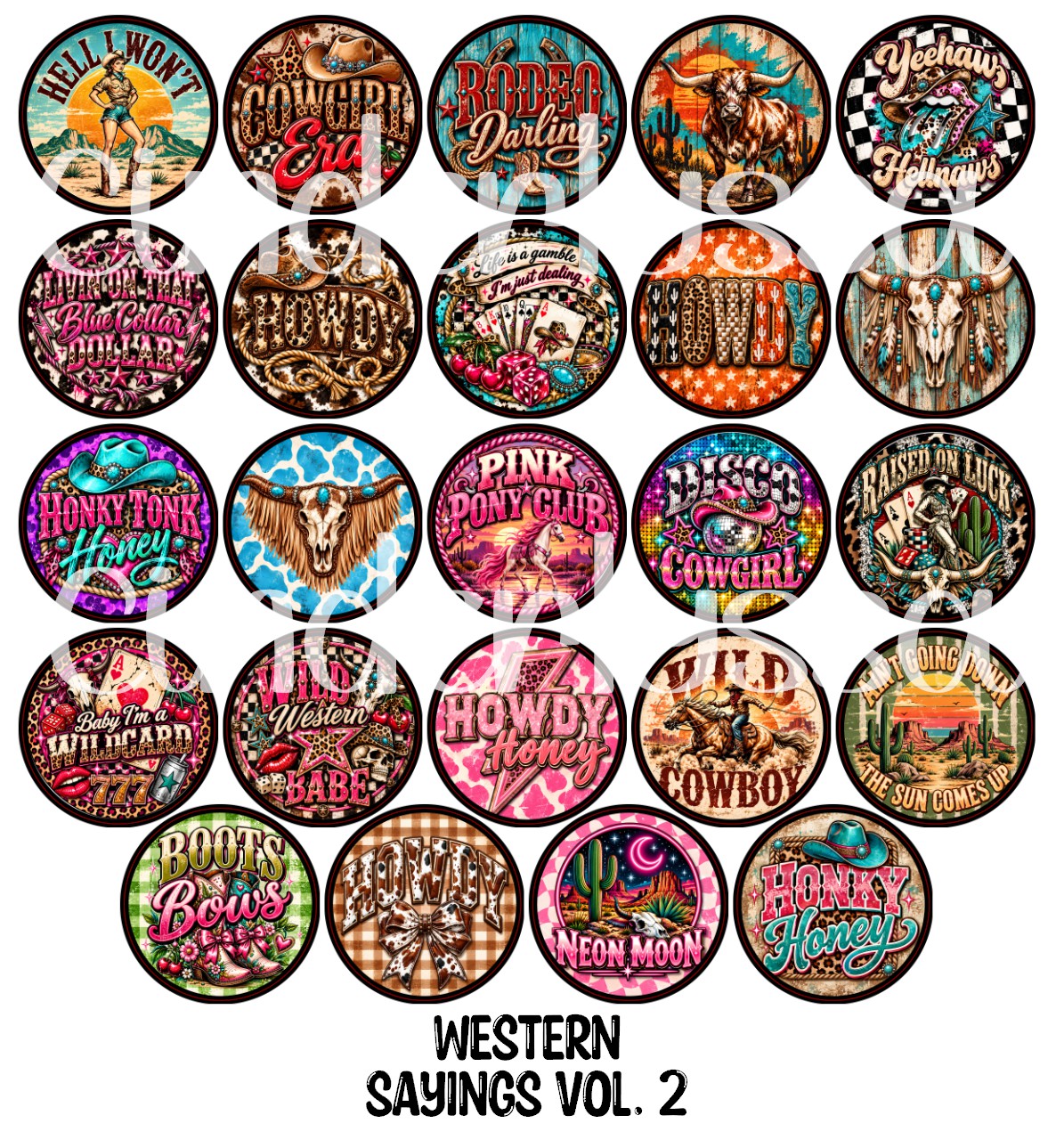 Western Sayings Vol. 2 Rounds Cardstock Only for freshies - NO MOLD for Aroma Bead Molds, Premium Cardstock Images