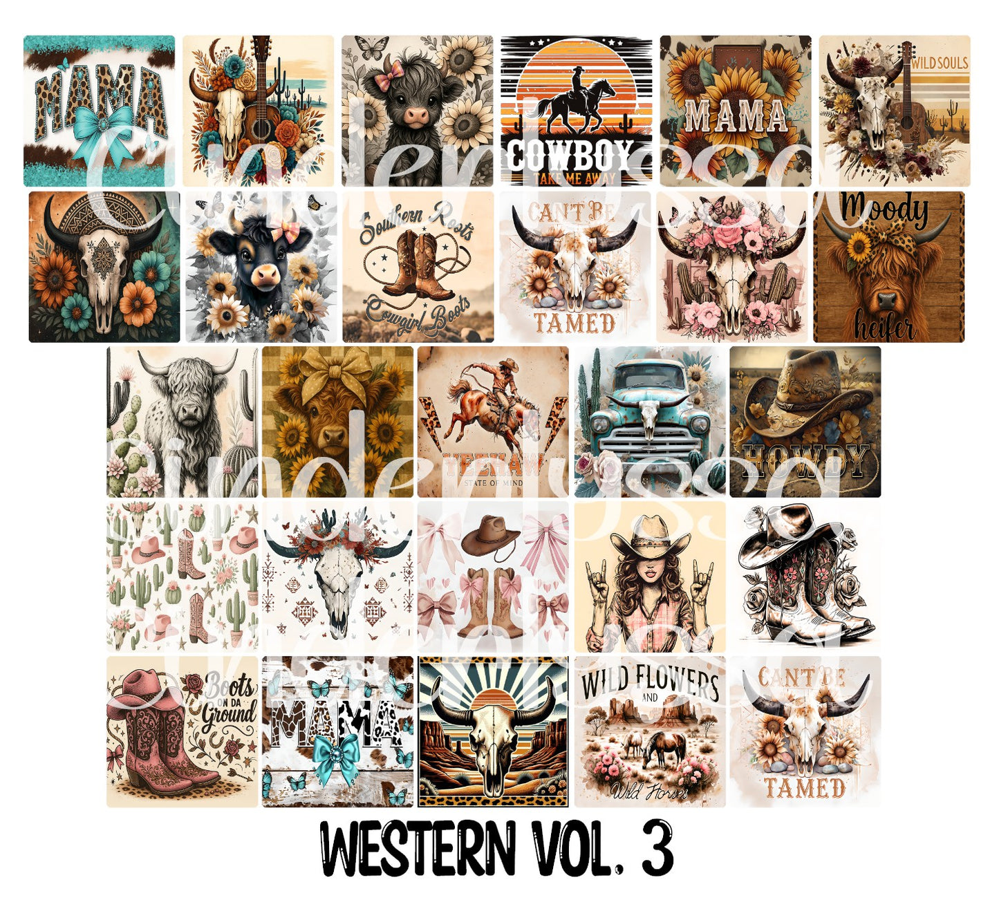 2.5 inch Square Western Vol. 3 Cardstock Only for freshies - NO MOLD: Cardstock Silicone Mold, for Aroma Bead Molds, Premium Cardstock Image
