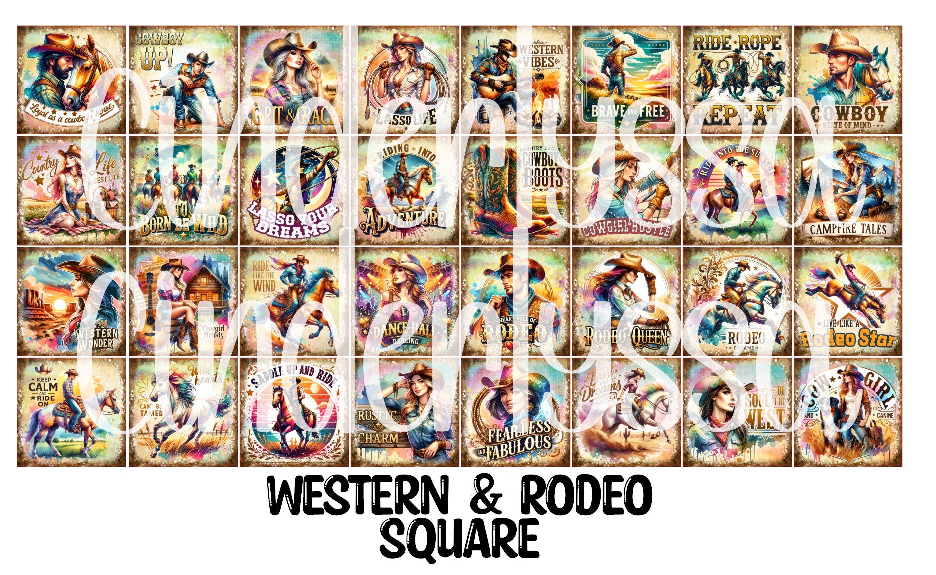 3 inch Square: Western & Rodeo Cardstock/Picture With .25 inch Curved ...