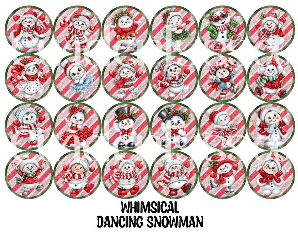 Whimsical Dancing Snowman Rounds Cardstock Only for freshies - NO MOLD for Aroma Bead Molds, Premium Cardstock Images