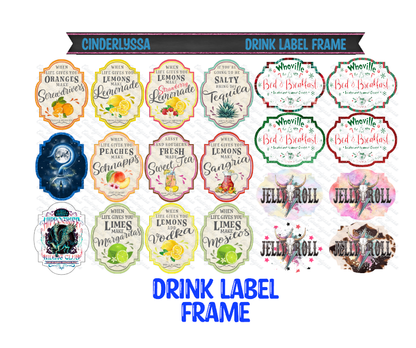 Drink Label Frame With Multiple Insert Options: Whoville, Jelly Roll, Hook, Margaritas, Vodka, Sweet Tea Cardstock Silicone Mold, Aroma Bead Molds