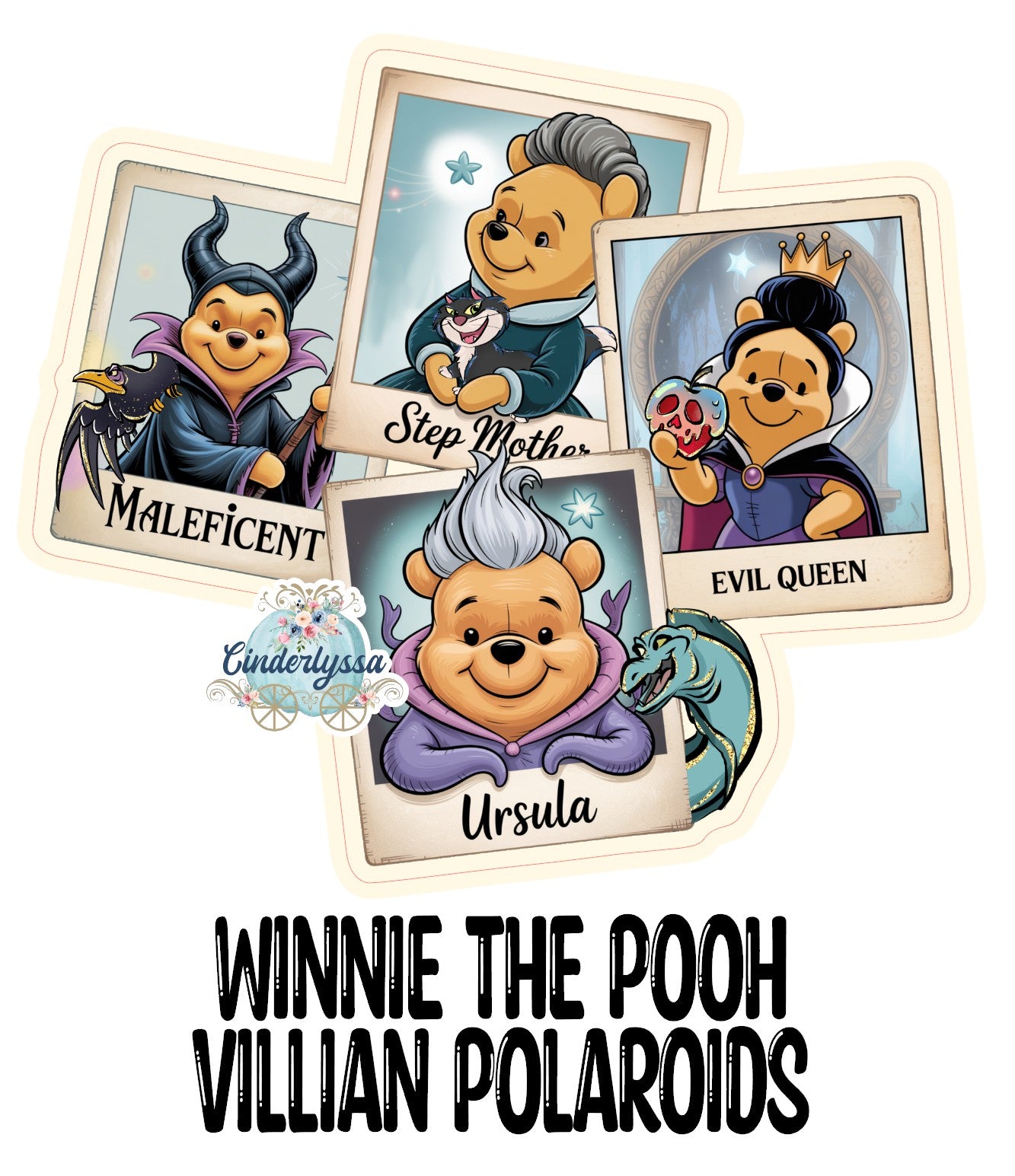 Winnie The Pooh Villian Polaroids Cardstock Silicone Mold, Aroma Bead Molds, Premium Cardstock Images