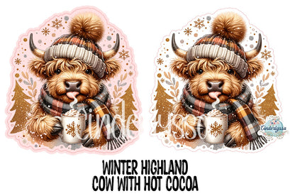 Winter Highland Cow with Hot Cocoa Cardstock Silicone Mold, Aroma Bead Molds, Premium Cardstock Images
