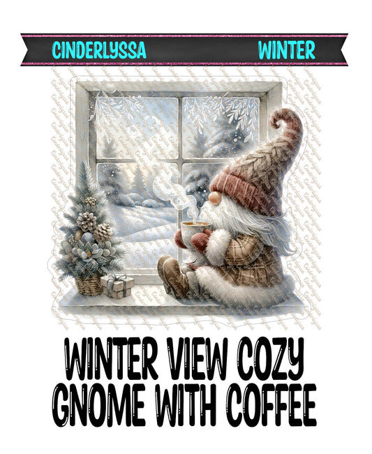 Winter View Cozy Gnome With Coffee Cardstock Silicone Mold, Aroma Bead Molds, Car Freshies, Premium Cardstock Images