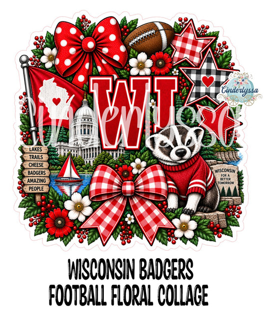 Wisconsin Badgers Football Floral Collage Cardstock Silicone Mold, Aroma Bead Molds, Premium Cardstock Images