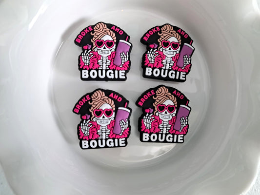 Broke and Bougie: Skellie Girl with Pink Cup and heart Sunglasses Silicone Focal Bead
